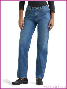 Lee Women's Legendary Relaxed Straight Jeans Mid Rise Stretch Denim Casual